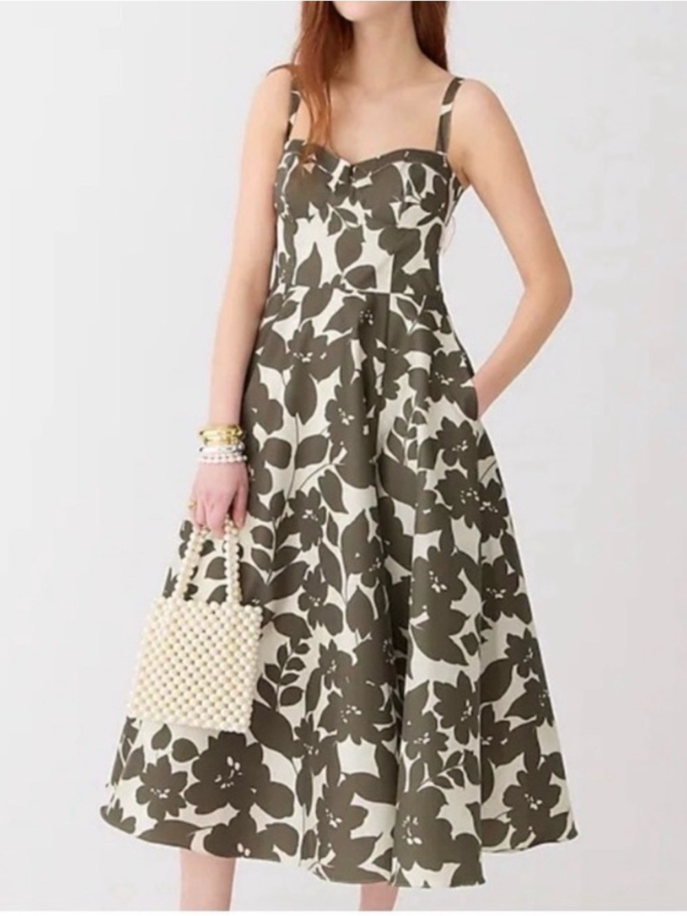 J. Crew Collection Sweetheart A-line Midi Dress in Leafy Floral Taffeta Size 8